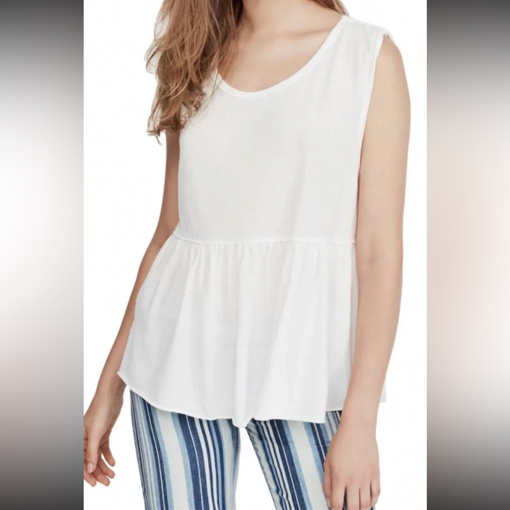 We The Free Anytime Ivory Cotton Peplum Tank, Medium